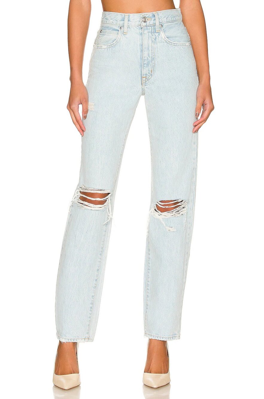 SLVRLAKE London High Rise Straight Love Hurts Distressed Rip Straight Leg Jeans
